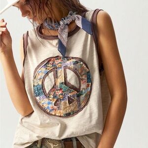 Boho Patchwork Peace Sign Tank Top NEW